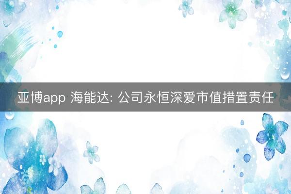 亚博app 海能达: 公司永恒深爱市值措置责任