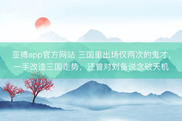 亚搏app官方网站 三国里出场仅两次的鬼才，一手改造三国走势，还曾对刘备说念破天机