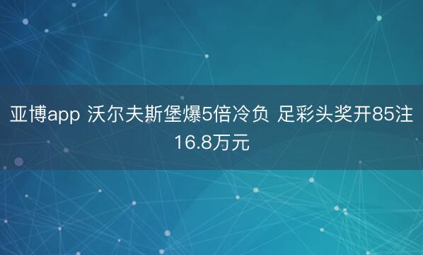 亚博app 沃尔夫斯堡爆5倍冷负 足彩头奖开85注16.8万元