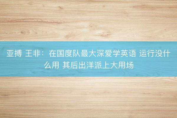 亚搏 王非：在国度队最大深爱学英语 运行没什么用 其后出洋派上大用场