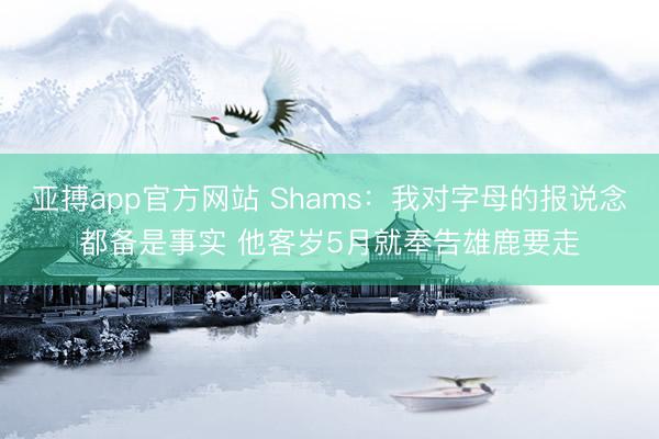 亚搏app官方网站 Shams:我对字母的报说念都备是事实 他客岁5月就奉告雄鹿要走