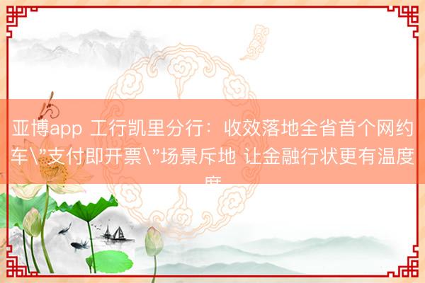亚博app 工行凯里分行：收效落地全省首个网约车