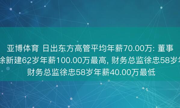 亚博体育 日出东方高管平均年薪70.00万: 董事长及非平稳董事徐新建62岁年薪100.00万最高， 财务总监徐忠58岁年薪40.00万最低